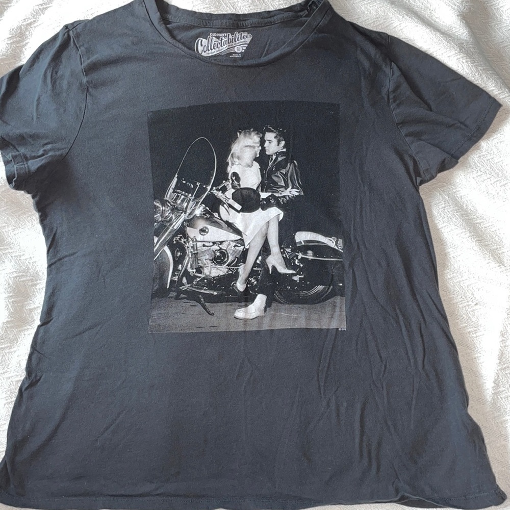 Elvis on Motorcycle T-Shirt - Gray Size XL EUC